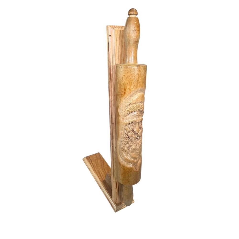 Hand Carved Reclaimed Wood Santa Rolling Pin Stand Christmas Carl Lingo Lubbock